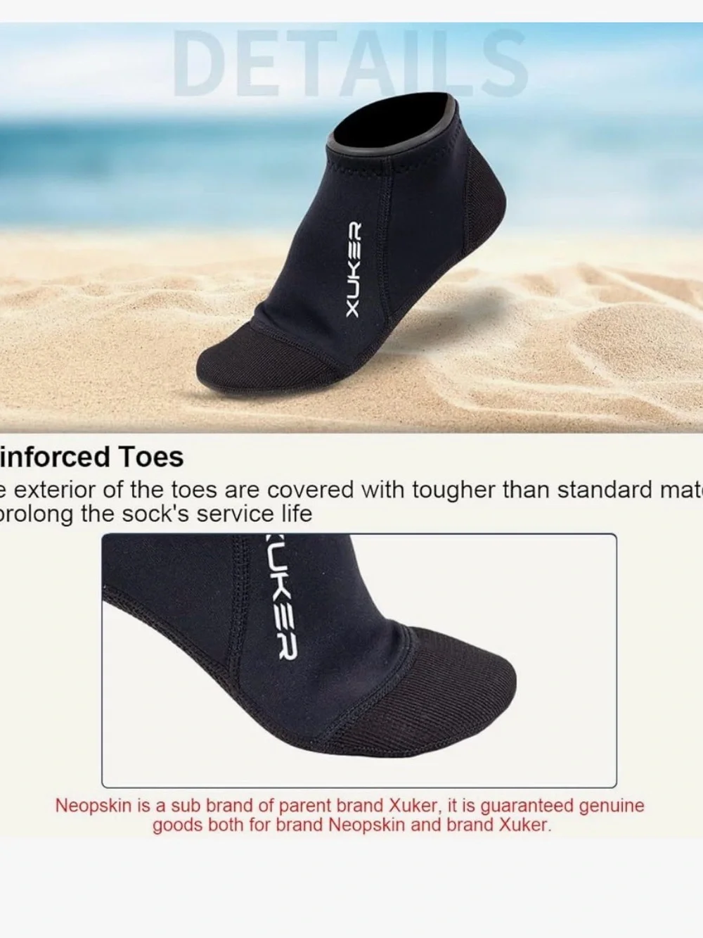 Xuker Neoprene Unisex Water Sand Socks 3mm, Black, Large M9/10, W10/11
